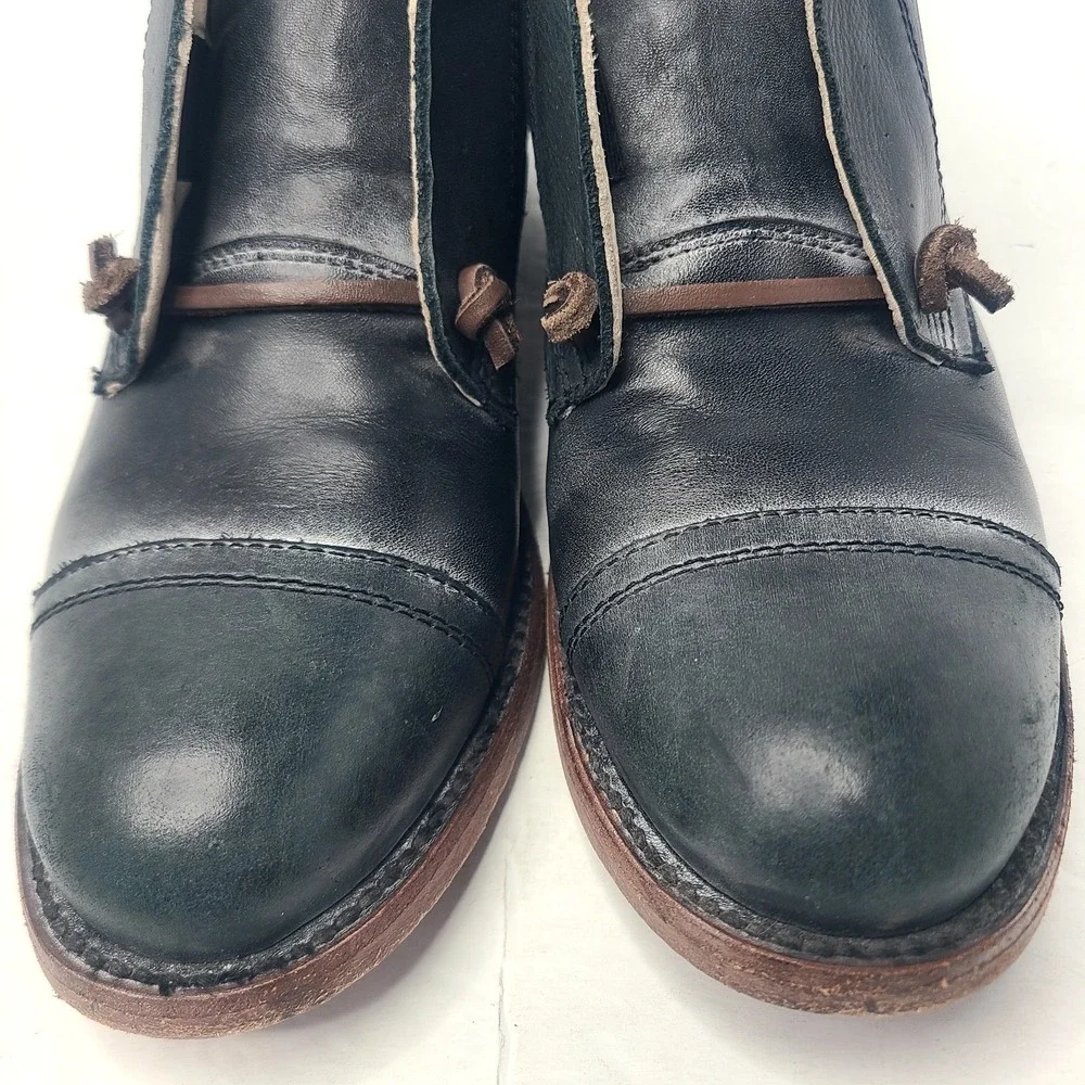 Freebird Mabel‎ Black Leather Distressed Oxfords Low Boots Women Size 7 Slip On